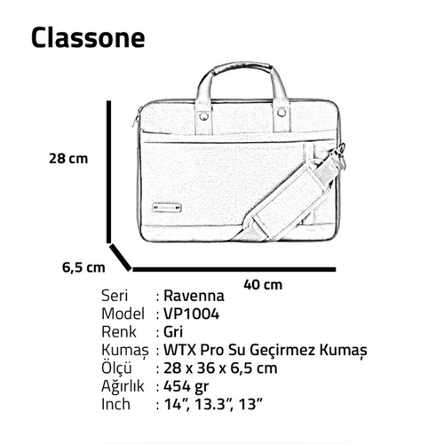 Classone Ravenna WTXpro Su Ge�irmez 14 Laptop �antas� Gri VP1004