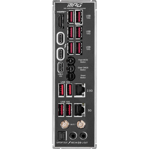 MSI MPG Z890 CARBON WiFi DDR5 9200MHz (OC) USB 20Gbps 5xM.2 Thunderbolt 4 HDMI DP 1x5G 1x 2.5 LAN WiFi 7 ATX Soket 1851