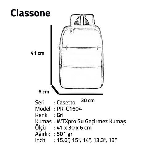 Classone Casetto WTXpro Su Geirmez 15.6 Notebook Srt antas Gri PR-C1604