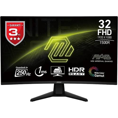 MSI MAG 32C6X 31.5 1920x1080 250Hz 1ms HDMI DP Curved Adaptive Sync Curve 1500R Gaming Monitr