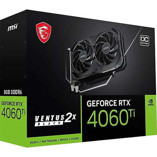 MSI GeForce RTX 4060 Ti 8G Ventus 2X BLACK E1 OC 8GB GDDR6 128Bit DX12 PCIe 4.0 X16 DLSS 3 Ekran Kart (3xDP 1xHDMI)