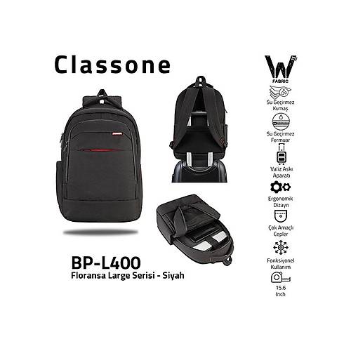 Classone Floransa Large WTXpro Su Geirmez 15.6 Notebook Srt antas Siyah BP-L400