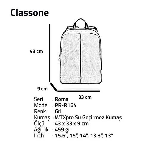 Classone Roma WTXpro Su Geirmez 15.6 Notebook Srt antas Gri PR-R164