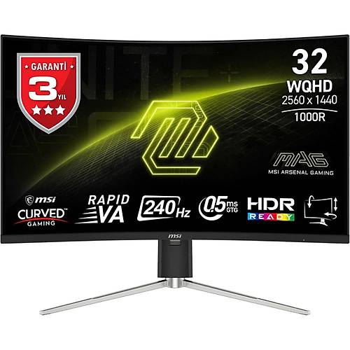 MSI MAG 325CQRXF E2 31.5 2560x1440 WQHD 240Hz 0.5ms HDMI DP Type-C FreeSync Premium Curve 1000R Gaming Monitr