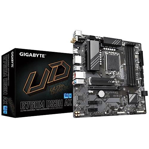 Gigabyte B760M DS3H AX DDR5 7600MHz (OC) M.2 HDMI DP 2.5GbE Lan Wi-Fi 6E Micro ATX Soket 1700 Anakart