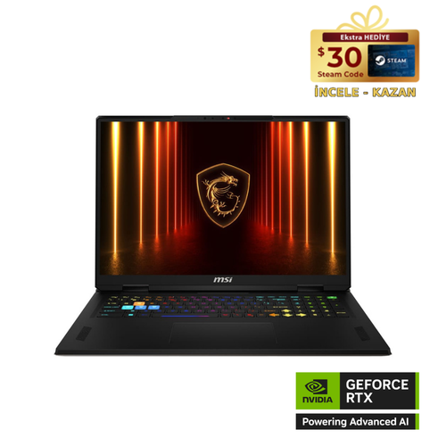 MSI Vector A18 HX A9WIG-093TRRyzen 9 9955HX 32GB DDR5 1TB SSD 16GB RTX5080 GDDR7 18.0 QHD+ 240Hz Windows 11 Home
