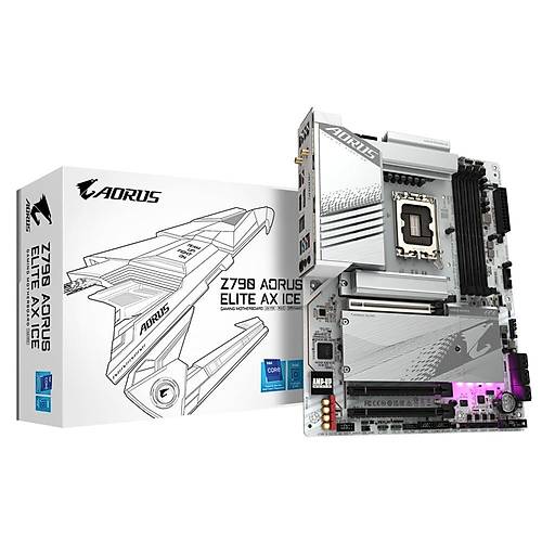 Gigabyte Z790 AORUS ELITE AX ICE Wi-Fi DDR5 7600 MHz (OC) PCI-E Gen5 M.2 USB 3.2 DP HDMI 2.5G LAN Wi-Fi 6E ATX Soket 1700