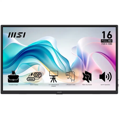 MSI PRO MP165 E6 15.6 1920x1080 FHD 60Hz 4ms HDMI Type-C IPS Portable Monit�r