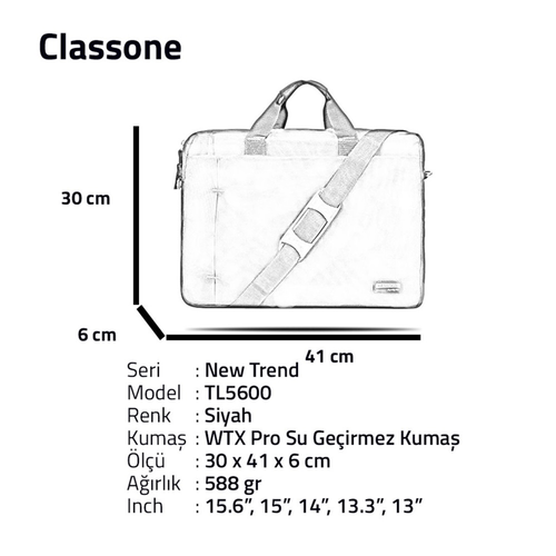 Classone Ultracase WTXpro Su Ge�irmez 15.6 Notebook �antas� Siyah TL5600
