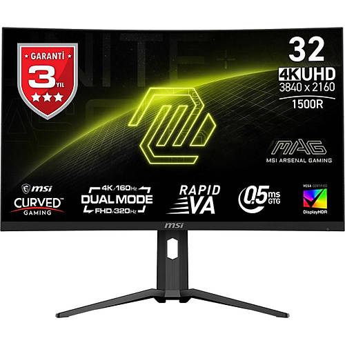 MSI MAG 321CUPDF 32 3840x2160 UHD 160Hz 0.5ms HDMI DP Type-C HDR 400 FreeSync Premium Curve 1500R Gaming Monitr