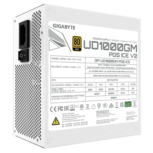 Gigabyte UD1000GM PG5 V2 ICE 1000W 80 Plus Gold Full Mod�ler Power Supply