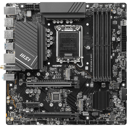 MSI PRO B760M-A WiFi DDR5 6800MHz (OC) PCI-E M.2 USB 3.2 HDMI DP 1x2.5G LAN WiFi 6E mATX Soket 1700