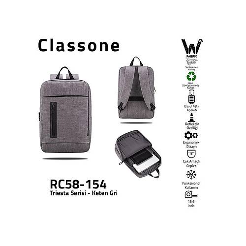 Classone Triesta 15.6 Notebook Sırt Çantası Keten Gri RC58-154