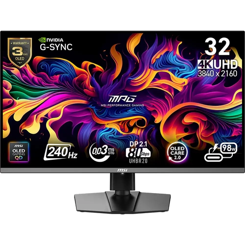 MSI MPG 322URX QD-OLED 31.5 3840x2160 UHD 240Hz 0.03 ms HDMI DP Type-C True Black 400 Adaptive Sync QD-OLED Gaming Monitr