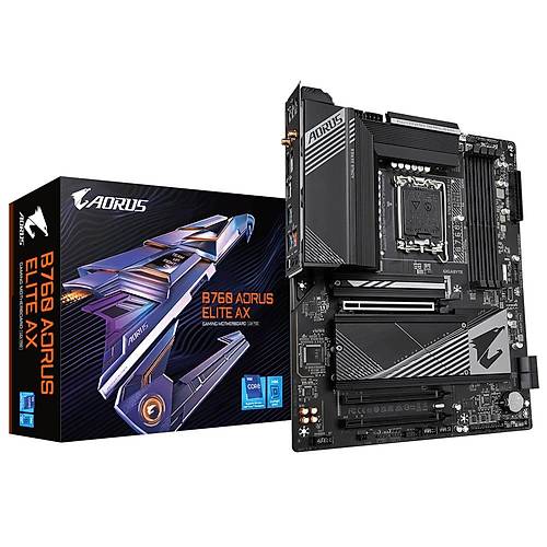 Gigabyte B760 AORUS ELITE AX Wi-Fi DDR5 7800 MHz (OC) PCI-E Gen4 M.2 USB 3.2 DP HDMI 2.5G LAN Wi-Fi 6E ATX Soket 1700