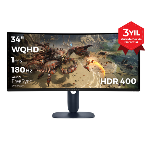 Dell AW3425DWM 34 3440x1440 WQHD 180Hz 1ms HDMI DP FreeSync Premium HDR 400 Curved Gaming Monitr