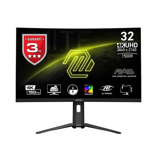 MSI MAG 321CUP 31.5 2560x1440 160Hz 1ms HDMI DP Type-C HDR 400 Curved 1500R Adaptive Sync Led Monitr