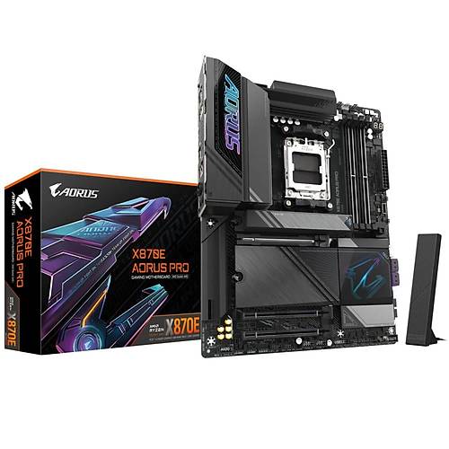 Gigabyte X870E AORUS PRO DDR5 8200 MHz (OC) M.2 USB 2.0 USB 3.2 HDMI USB-C Wi-Fi 7 2.5G LAN ATX Soket AM5