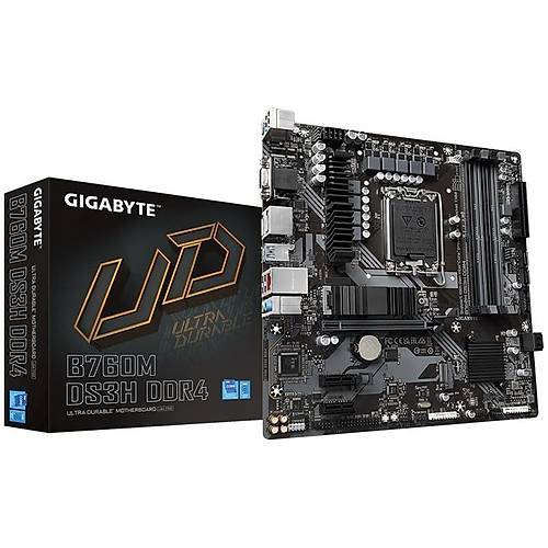 Gigabyte B760M-DS3H-DDR4 5333MHz M.2 USB 3.2 VGA DP HDMI 1G LAN mATX Soket 1700