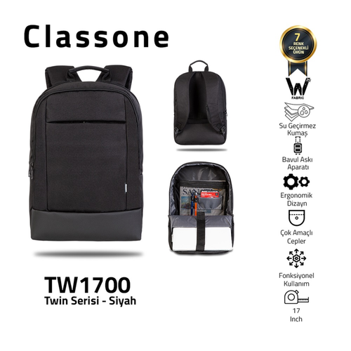 Classone WTXpro Su Ge�irmez 17 S�rt �antas� Siyah BP-TW1700