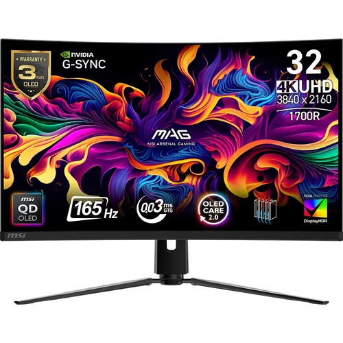 MSI MAG 321CUP QD-OLED 31.5 3840x2160 UHD 165Hz 0.03 ms HDMI DP Type-C HDR 400 G-Sync Curve 1700R QD-OLED Gaming Monitr