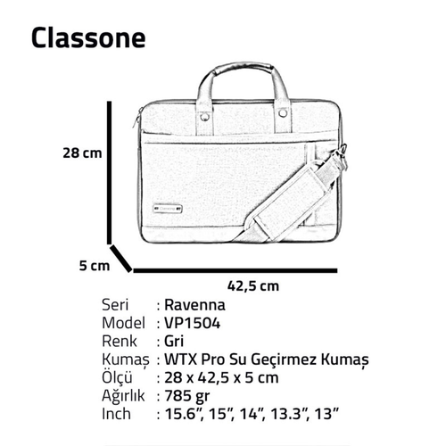 Classone Ravenna WTXpro Su Ge�irmez 15.6 Laptop �antas� Gri VP1504