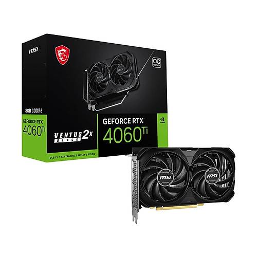 MSI GeForce RTX 4060 Ti 8G Ventus 2X BLACK E1 OC 8GB GDDR6 128Bit DX12 PCIe 4.0 X16 DLSS 3 Ekran Kart (3xDP 1xHDMI)