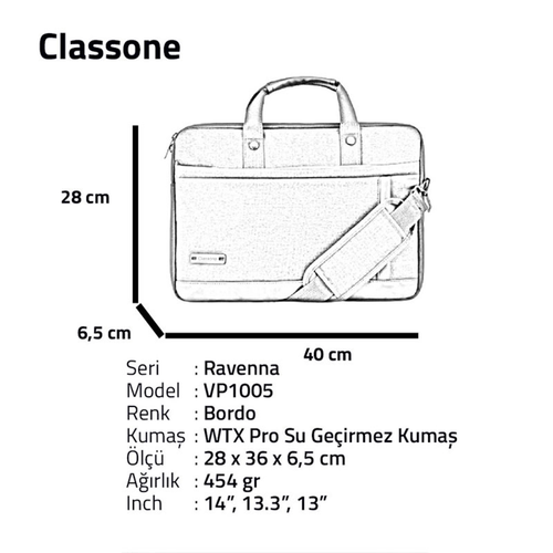 Classone Ravenna WTXpro Su Ge�irmez 14 Laptop �antas� Bordo VP1005