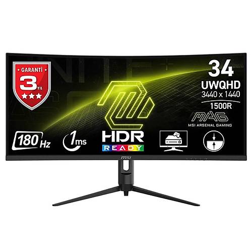 MSI MAG 342CQR E2 34 3440x1440 180Hz 1ms HDMI DP FreeSync Premium Curved 1500R Gaming Monitr