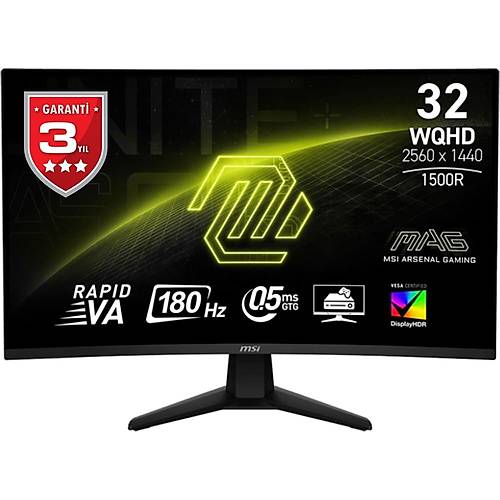 MSI MAG 32CQ6F 31.5 2560x1440 180Hz 0.5ms HDMI DP HDR 400 Curved Adaptive Sync Led Monitr