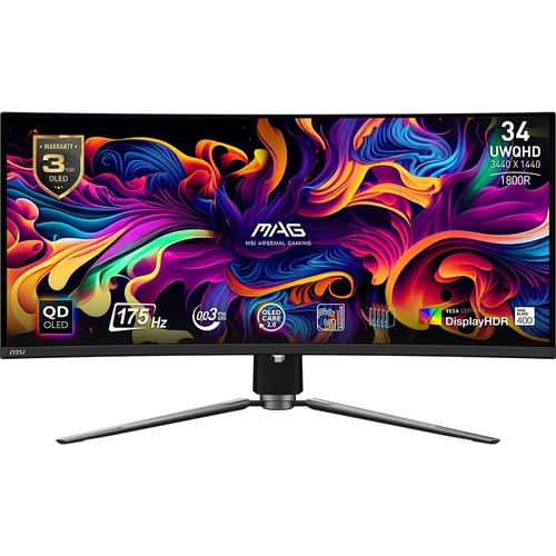 MSI MAG 341CQP QD-OLED 34 3440x1440 175Hz 0.03 ms HDMI DP Type-C HDR 400 Curved 1800R FreeSync Premium Pro Gaming Monitr