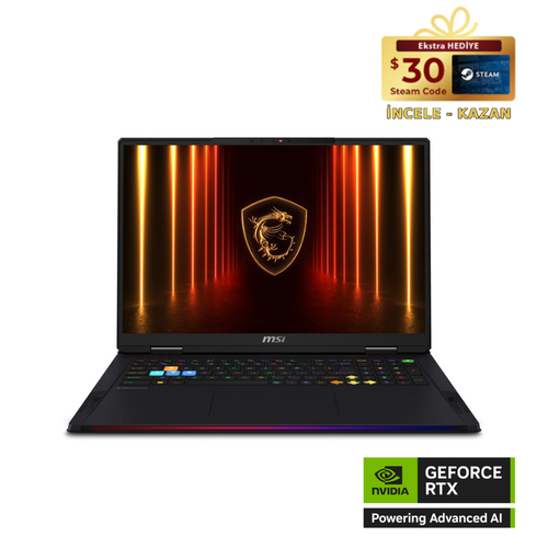MSI Raider 18 HX AI A2XWIG-218TRUltra 9 285HX 64GB DDR5 4TB SSD 16GB RTX5080 GDDR7 18.0 UHD+ MiniLed 120Hz Windows 11 Home