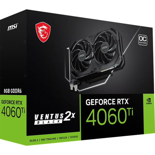 MSI GeForce RTX 4060 Ti 8G Ventus 2X BLACK E1 OC 8GB GDDR6 128Bit DX12 PCIe 4.0 X16 DLSS 3 Ekran Kart� (3xDP 1xHDMI)