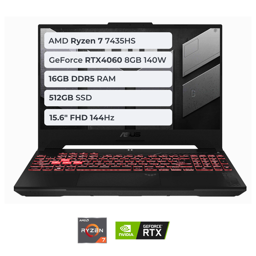 ASUS TUF Gaming A15 FA507NVR-LP099 Ryzen 7 7435HS 16GB 512GB SSD 8GB RTX4060 140W 15.6 FHD 144Hz FreeDOS