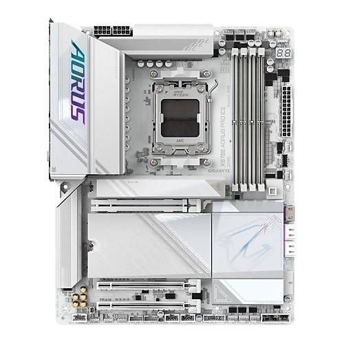 Gigabyte X870E AORUS PRO ICE Wi-Fi 7 DDR5 8200 MHz (OC) M.2 USB 2.0 USB 3.2 HDMI USB-C 2.5G LAN ATX Soket AM5