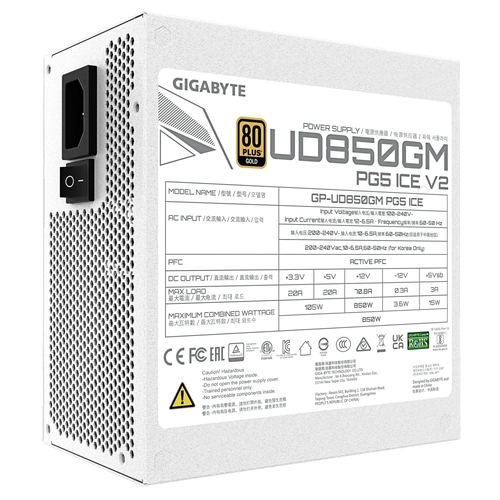 Gigabyte UD850GM PG5 V2 ICE 850W 80 Plus Gold Full Mod�ler Power Supply