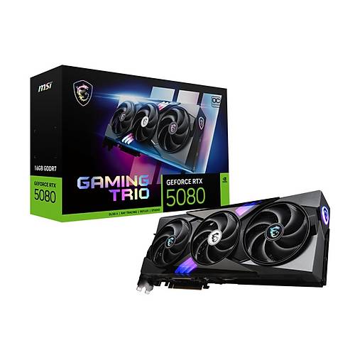 MSI GeForce RTX 5080 16G Gaming Trio OC 16GB GDDR7 256bit DX12 PCIe 5.0 (3xDP 1xHDMI) Ekran Kart