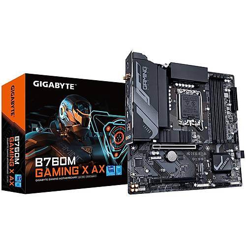 Gigabyte B760M GAMING X AX 1.1 Wi-Fi DDR5 7600 MHz (OC) PCI-E Gen4 M.2 USB 3.2 DP HDMI 2.5G LAN Wi-Fi 6E mATX Soket 1700