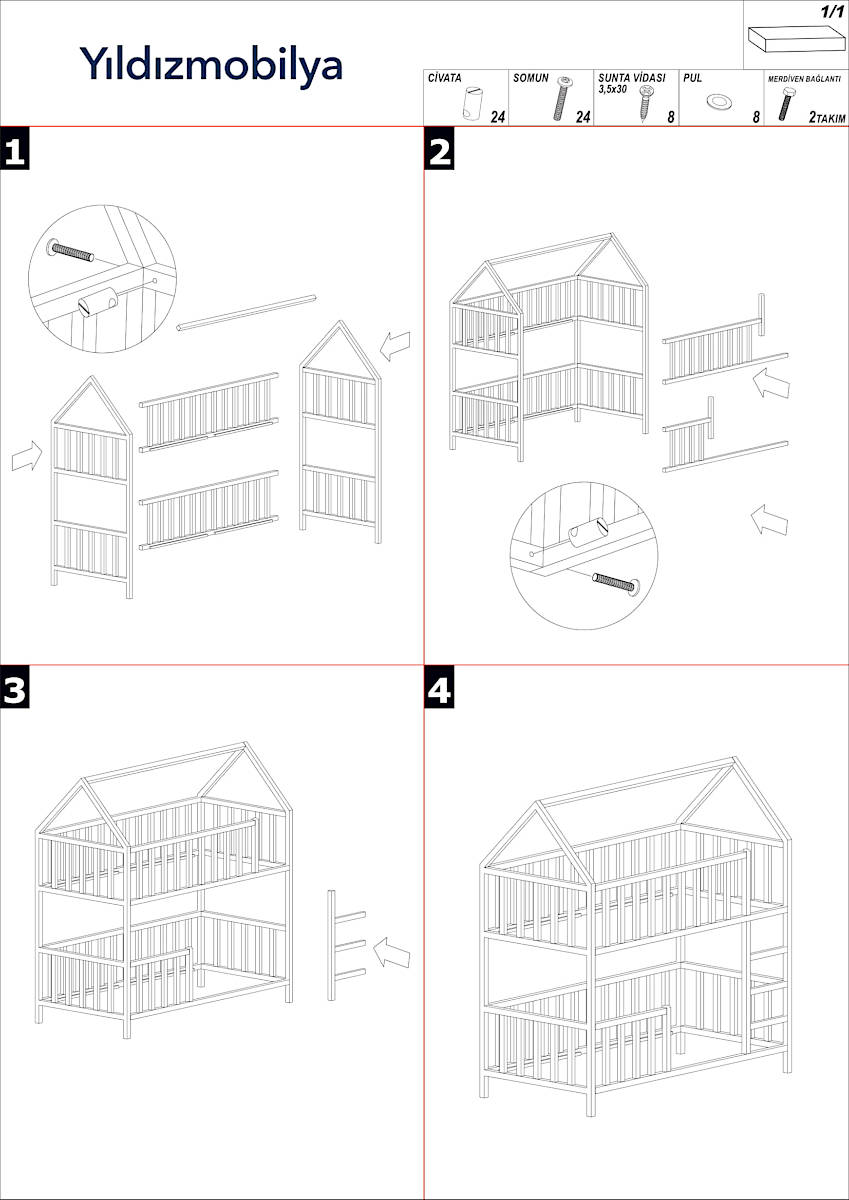 Montessori Ahşap Ranza CaddeYıldız Mobilya