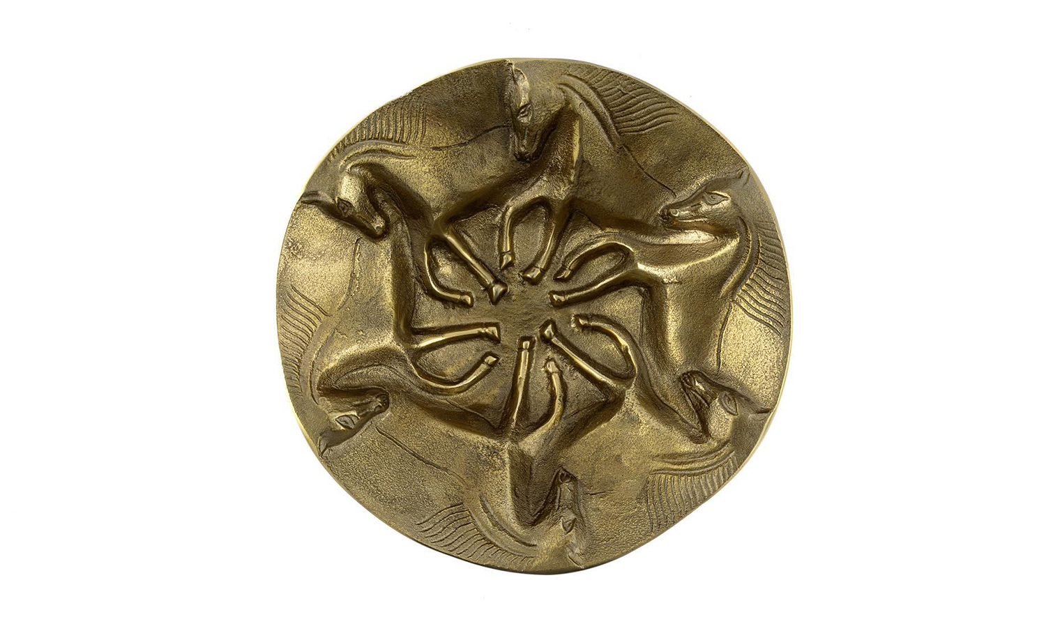 Antik Gold Horse Metal Yuvarlak Kase