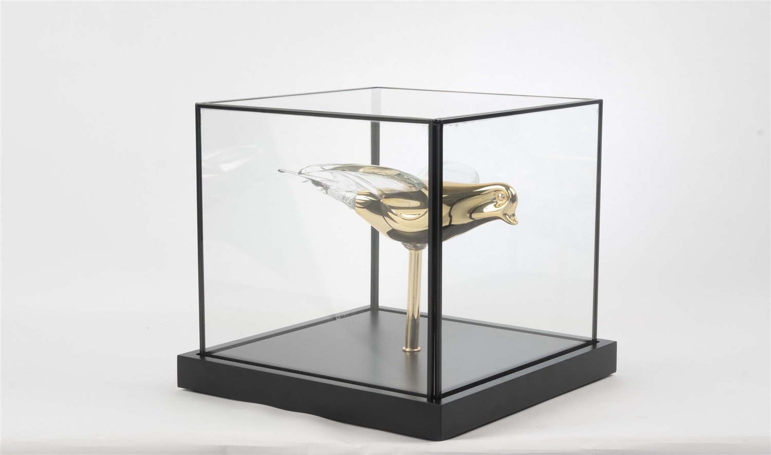 Gold Kristal Kare Fanus - Kuş
