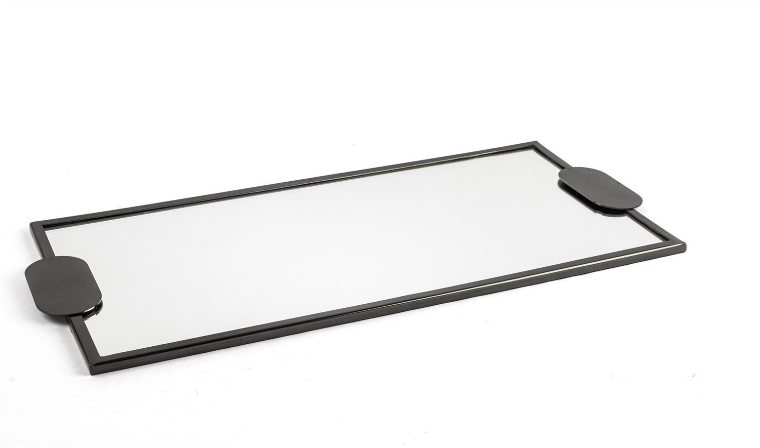 Siyah Metal Dik Camlı Tepsi 54x25x2 cm