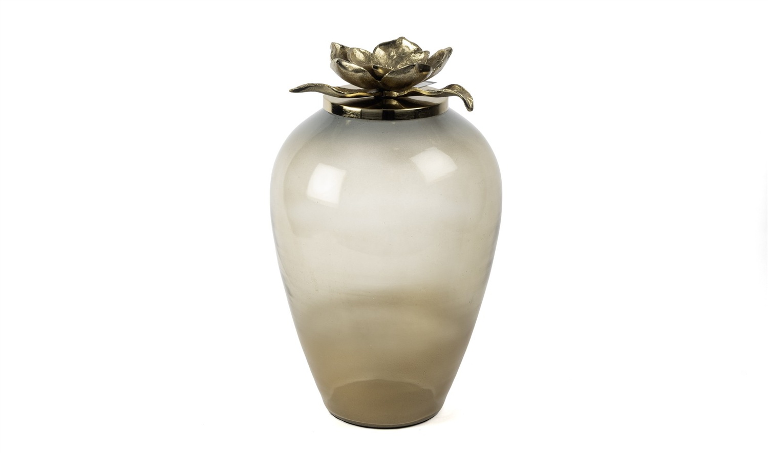 Kahve Saydam Cam Lotus Gold Kapaklı Küp 48x26 cm