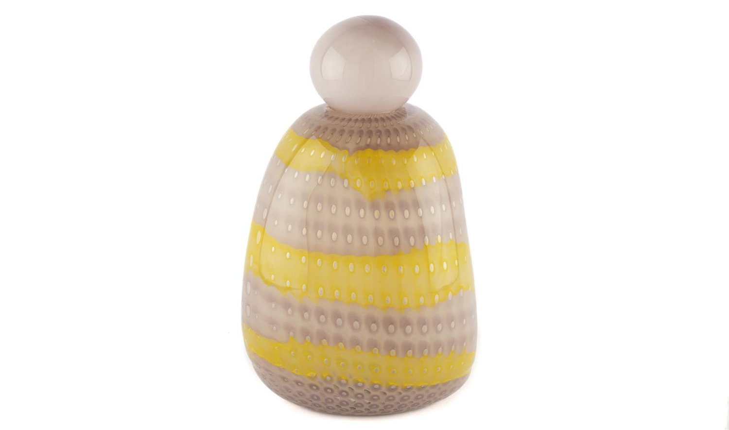 Lila Kapaklı Sarı Çizgili Cam Vazo 19x33 cm