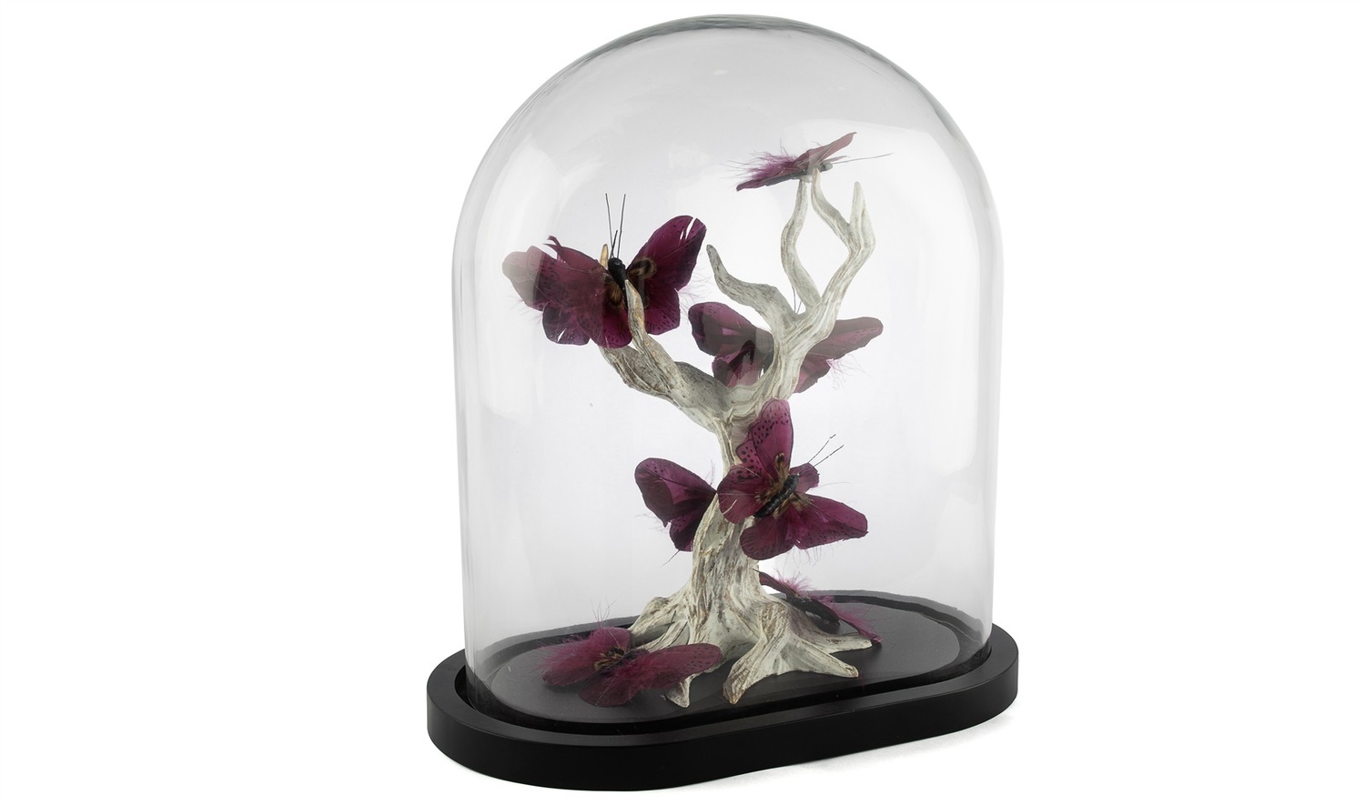 Bordo Kelebekli Cam Fanus 34x20x42 cm