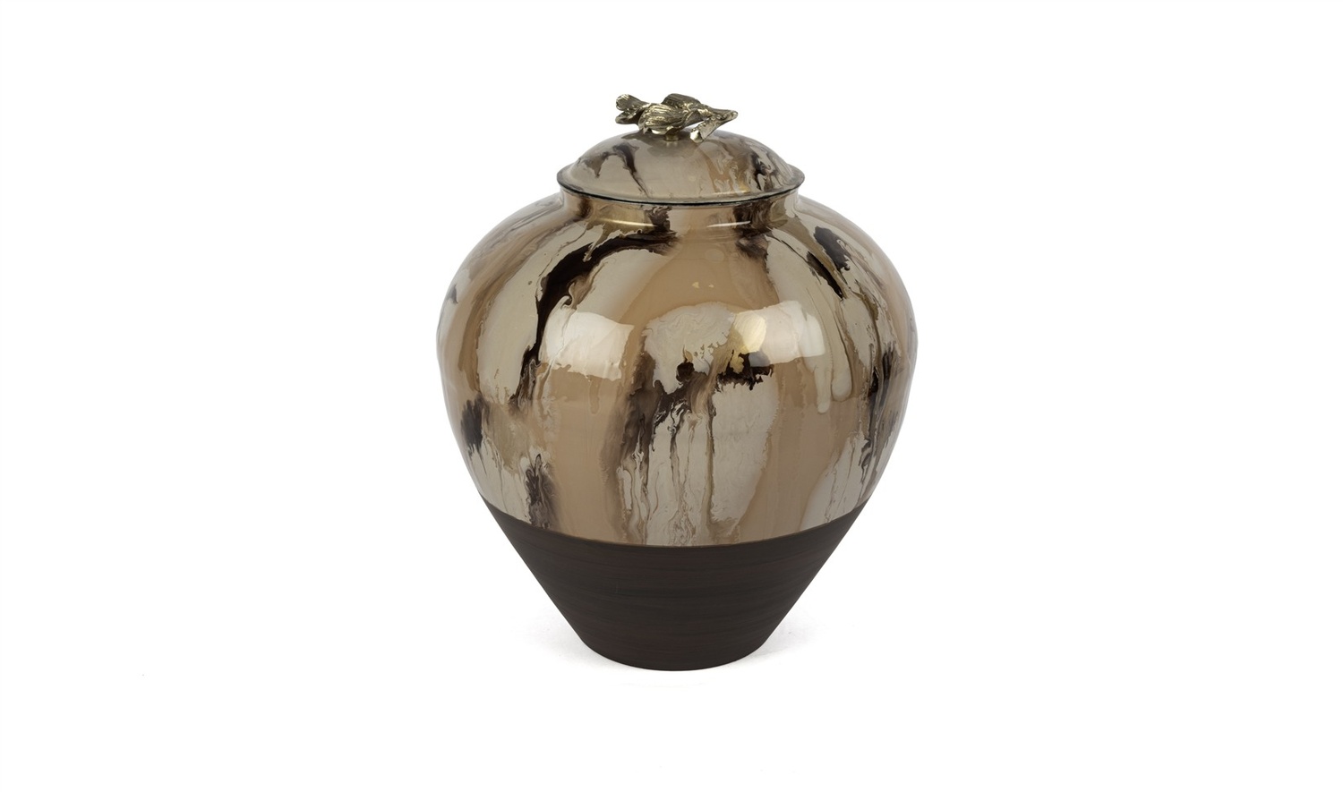 Kahve Krem Gold Çiçek Kapaklı Küp 40x53 cm