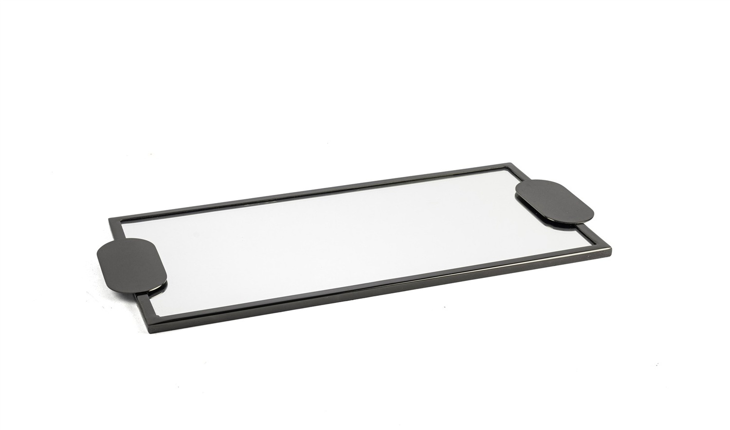 Siyah Metal Dik Camlı Tepsi 44x20x2 cm