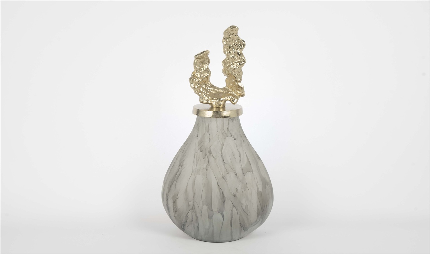 Gri Mermer Desenli Gold Kapaklı Küp 48x23 cm