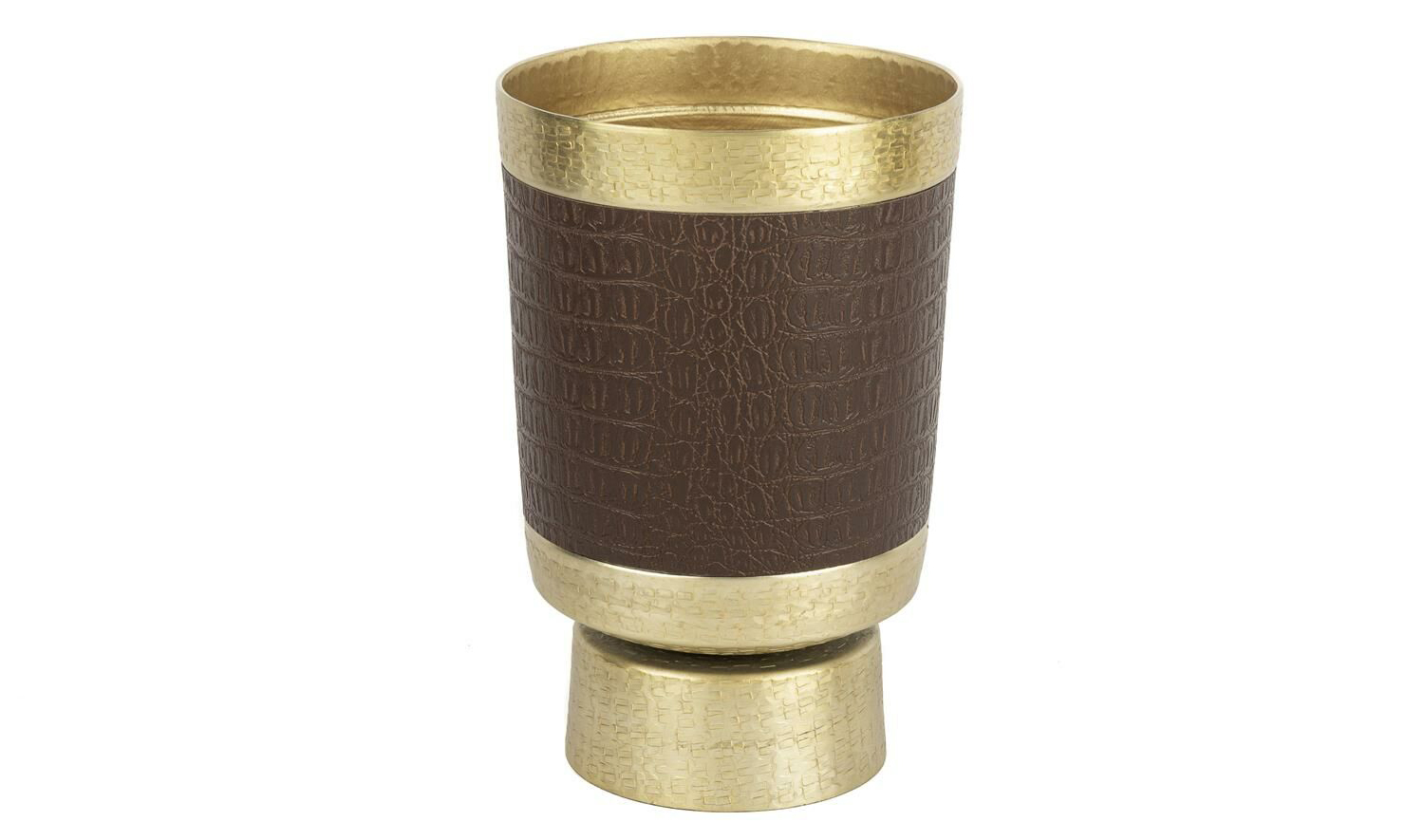Gold Kahve Deri Kaplı Metal Vazo