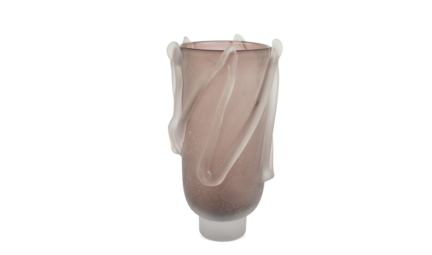 Pembe Mat Kabartmalı Cam Vazo 38x17 cm